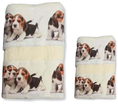 Corredocasa Set Asciugamani Bagno in Spugna - Made in Italy, 100% Puro Cotone - Asciugamano Bagno, Viso 60x110cm e Ospite 40x60cm - Asciugamani Casa Morbidi e Assorbenti (Cani)