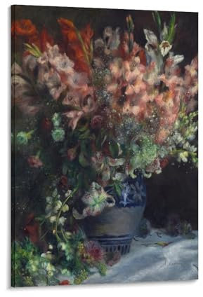 Poster, Motiv: Pierre Auguste Renoir Gladiolen in einer Vase, coole Kunstwerke, Gemälde, Wandkunst, Leinwanddrucke, hängende Bilder, Poster, 40 x 60 cm