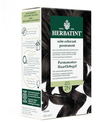 Herbatint Permanentes Haarfärbegel 2N Braun – 170 ml I Ohne Ammoniak, 100% Grauhaarabdeckung I Auf empfindlicher Haut getestet, mit 8 Pflanzenextrakten