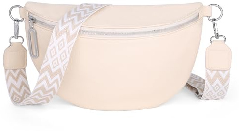 GSenhui Bauchtasche Damen Leder Crossbody Bag Damen Bauchtasche Breiter Gurt mit Reißverschluss,Umhängetasche Schwarz für Reisen Einkaufen