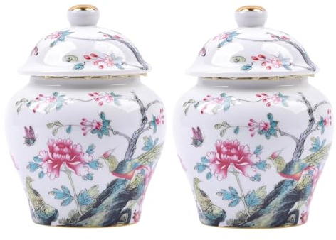 ZPGXLRZ 2 Pcs Small Ceramic Ginger Jars with Lid Gift Box Packaging, Chinoiserie Blue and White Porcelain Decorative Jar Jingdezhen Vase Suitable for Home Tabletop Decor Table Accent Shelf