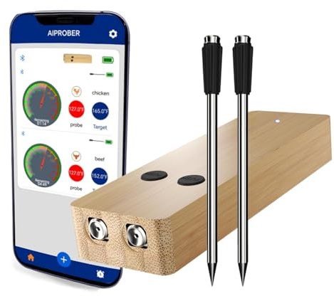 Wireless Meat Thermometer Digital for Cooking and Grilling - 2 Ultra-Thin Probe, 800FT Long Range Bluetooth Smart Meat Thermometer, Food Thermometer for BBQ, Oven Safe, Kitchen, Rotisserie,Smoker