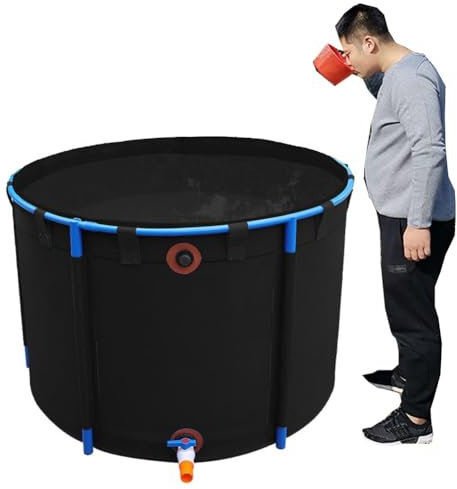 Piscina fuori terra, stagno rotondo in tela con rivestimento flessibile, grande acquario per Koi/pesci rossi (nero, 1 x 0,8 m), resistente fontana per esterni