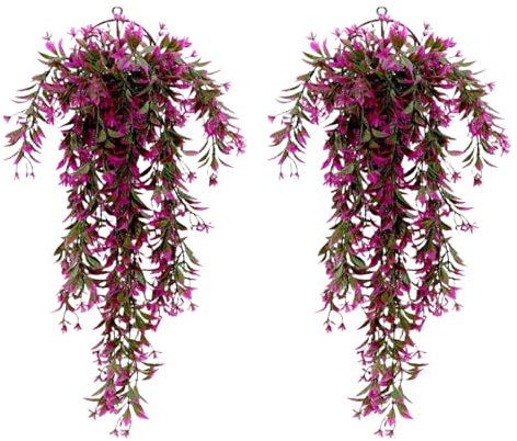 xutong 2 plantas artificiales colgantes de 78 cm, flores de color lila, 5 ramas con diseño de ratán, decoración para interior y exterior, decoración de pared, jardín, boda, jardín, fiesta