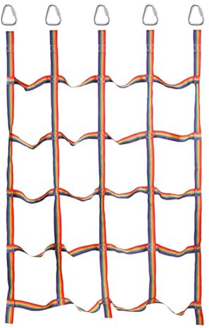 Birtern 145X185cm Rainbow Climbing Net Cargo Climbing Net Kids Playground Climbing Nets In Nylon Treehouse Obstacle Course Training Recreation Fitness Playground Tree House Accessories For Kids