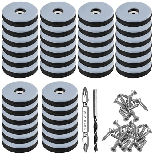 Teflongleiter zum Schrauben 36 Stück Bodengleiter Ø 30 mm (Rund | Schwarz) | Möbelgleiter mit 36 Edelstahlschrauben und 2 Bohrer Möbelgleiter-Set Effektiver Schutz Ihrer Möbel Stühle Böden
