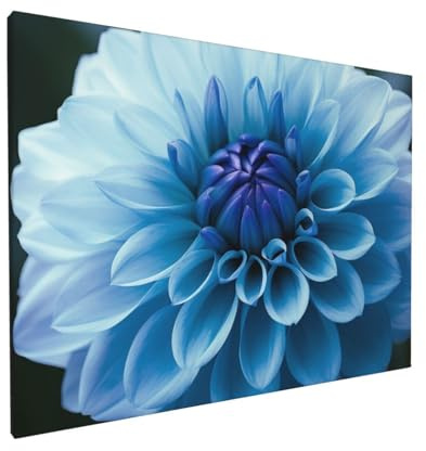 LHDGBWC Lienzo decorativo para pared de sala de estar, arte moderno, pintura para colgar, impresiones en lienzo con flores de dalia azul, arte estético de pared para dormitorio, baño, oficina