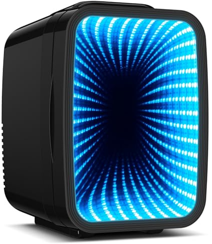 BEICHEN Mini Kühlschrank, 4L / 6 Dosen Leise Minikühlschrank, 7 RGB Lichtmodi, 2in1 Kühl- und Warmhaltefunktion für Getränke & Skincare, AC 220V / DC 12V, Mini Fridge für Gaming, Büro, Auto (Schwarz)