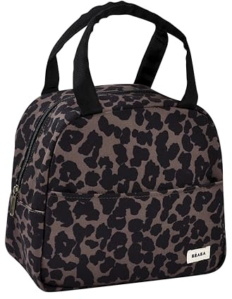 BEABA - Borsa termica per pasto neonato/bambini, per pranzo al caldo/fresco, grande capacità 5L, tessuto impermeabile, sacchetto anteriore, materiale morbido, leopardo