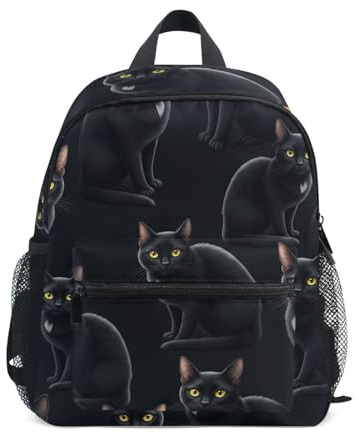 RPLIFE Kleinkind-Rucksack für Jungen und Mädchen, schwarze Katzen, gelbe Augen, Kinder-Schultasche mit Namensschild, Reiserucksack, 3–8 Jahre, Schwarze Katzen, gelbe Augen, Small, Niedliche Rucksäcke
