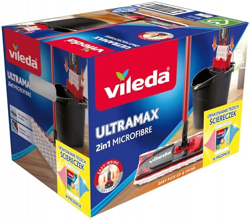 Vileda Serpillère Ultramax plate + seau essoreur + 3 chiffons