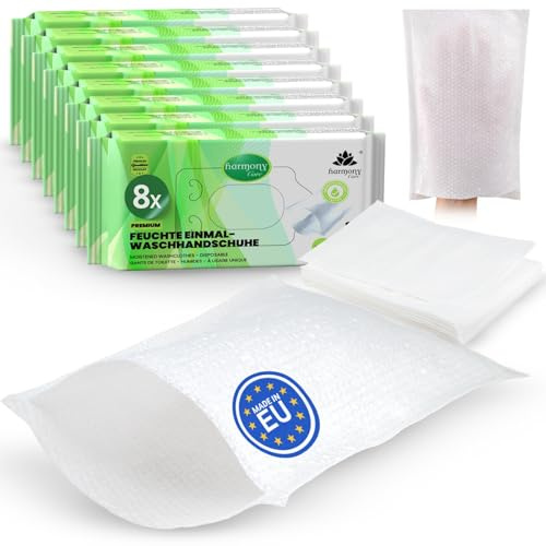Harmony Care® - 192x weiche Einmal Waschhandschuhe aus Spunlace, Einmalwaschlappen für Erwachsene Pflege & Babys - extra dicke reizfeste Waschlappen einweg - Feucht