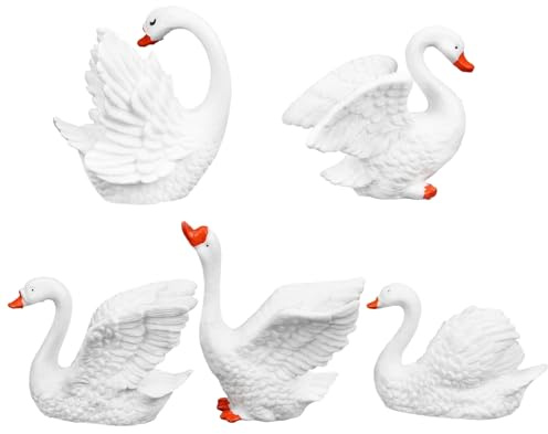 SOIMISS Set de 5 Mini Figuras de Cisne Blanco en Resina Sintética, Tamaño Pequeño y Ligero, Adecuado para Decoración de Jardín o Mesa Diseño Detallado y Apariencia Estilo Aleatorio