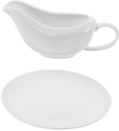 Hemobllo Salsera de Porcelana Blanca con Bandeja Recipiente para Salsa y Condimentos Diseño Ergonómico para Servir Salsas Calientes y Frías la Mesa