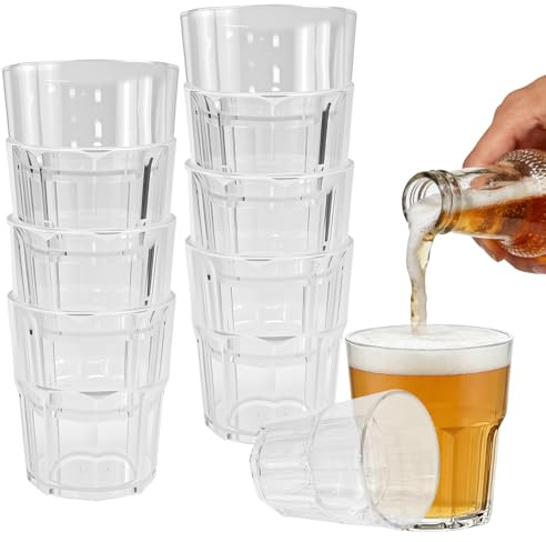 LANSKYLAN 10 Vasos de Plástico Duro Reutilizable 260ml, Vasos Acrílicos Irrompibles, Vaso de Whisky Plastico sin BPA, Vaso para Beber Agua, VasoPlástico Apilables para Cerveza Zumos Familias Fiestas
