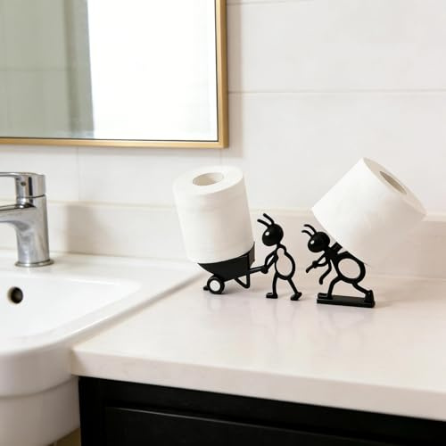 2-Piece Ant Toilet Roll Holder Set, Freestanding Toilet Paper Storage, Novelty Bathroom Accessory, Black Kitchen Roll Holder for Home Use