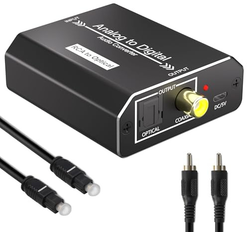 Analog to Digital Audio Converter, RCA L/R & 3.5mm Jack AUX to Coaxial/Optical Toslink SPDIF Audio Adapter, 48kHz/24bit PCM LPCM Stereo ADC, for TV/CD/Game Console/Soundbar/Headphone