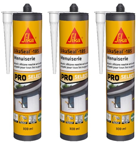 SIKA - Mastic silicone universel - SikaSeal-185 Menuiserie blanc PVC - Joint de construction, menuiserie, vitrerie - Intérieur et extérieur - 300 ml (Lot de 3)