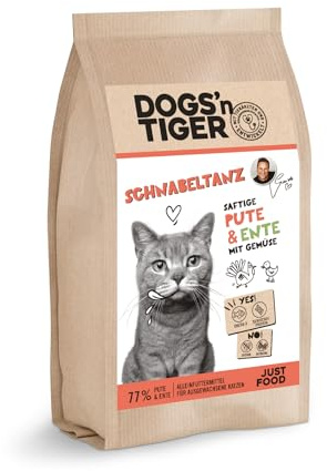 Dogs’n Tiger Schnabeltanz, Adult Premium Trockenfutter für Katzen, Mit Pute, Ente & Gemüse, 77% Fleischanteil, proteinreich & ausgewogen, Ohne Zucker, Getreide & Konservierungsstoffe, 1,5kg