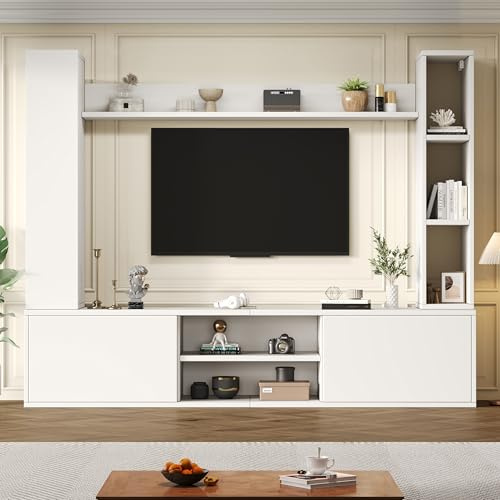 JCFEIDQW Mueble de salón, mueble de TV, juego de muebles de salón (juego completo, 4 unidades), TV (vitrinas) + estantería + 2 estantes de pared (de pie/colgantes), para TV de hasta 80, 180 x 35 x