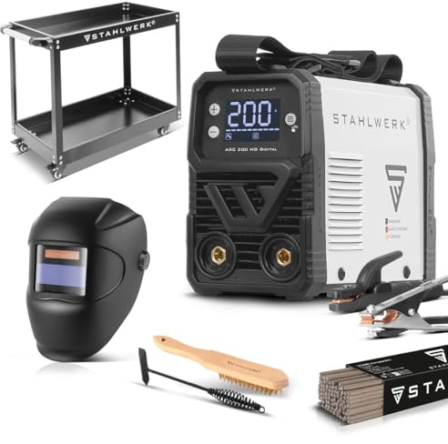 STAHLWERK Soldadora de electrodos ARC 200 MD Digital – Equipo completo con carro – Máquina de soldar MMA/Electrodo & Lift-TIG (DC) hasta 200 A, uso flexible sin gas, ARC-Force, Hotstart, Anti-Stick
