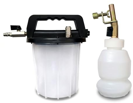 BOTEWO Dispositivo de purga de frenos de aire comprimido de 3 L: juego de purga de flujos de freno neumática con 16 adaptadores de ventilación y 1 litro de bomba de vacío neumática para la mayoría de