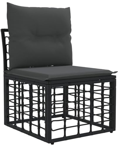 QJBSAVVA Modulares Outdoor-Sofa Mittelsessel Schwarz, Poly-Rattan Gartensofa mit Kissen, Einzelsessel für Lounge-Set, Terrassenmöbel & Balkonsofa, 62 x 55 x 69 cm