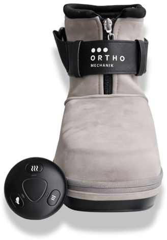 OrthoMechanik OM Fußmassagegerät – kabelloser Massage-Stiefel mit Knetmassage, Luftkompression und Wärme, Fernbedienung, für Schuhgröße 35–45, 1 Stück