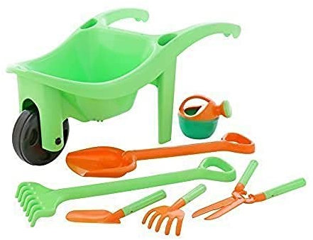 Wader Schubkarre mit Gartengeräten 7-TLG Eimer Rechen Schaufel Spaten Giesskanne