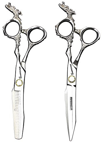 SHARONDS 6-Zoll professionelle Haarschneider, japanische handgefertigte 440C Silber Edelstahl Schere Set (Zweiteiliges Set)