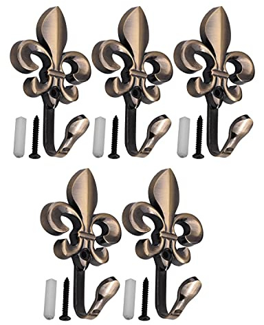 MroMax Gancho de pared, gancho de pared para cortina, aleación de zinc, ganchos para colgar batas de baño, abrigos, utensilios de cocina y bolsa, bronce verde, 5 unidades