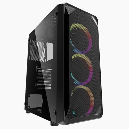 iONZ KZ10 PC Gaming Case Mid Tower ATX Tempered Glass With 4 x 120mm ARGB Fans - Black