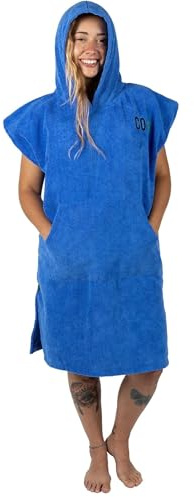 Cor Surf Poncho de Toalla cambiadora para Adultos, Bata de baño de Microfibra Suave y de Secado rápido, Toalla con Capucha y Bolsillos, Ligera y Resistente a la decoloración, Azul Medio, M