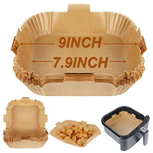 BYKITCHEN Backpapier für Heißluftfritteuse, Antihaft Groß Airfryer Backpapier, 20cm, Quadratische Airfryer Papier, Kompatibel mit Ninja, Philips, Princess,Cosori (Braun)