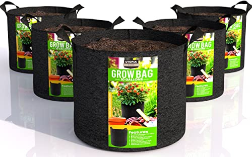 Utopia Home Fabric Grow Bags 10 Gallon, Fabric Planters Pots, 5 Pack, Black