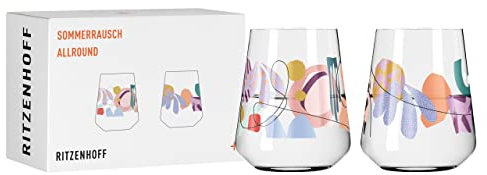 RITZENHOFF 2842001 Universalglas 2er-Set 500 ml - Serie Sommerrausch Allround Nr. 1 + 2 mit Illustrationen bunt - Made in Germany