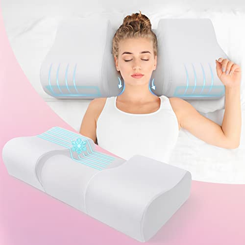Anti Wrinkle Ergonomic Back Sleep Training Pillow: Cervical Memory Foam Anti Aging Beauty Pillow for Neck Pain Relief - Contoured Neck & Shoulder Support Flawless Face Pillow with Cooling Pllowcase