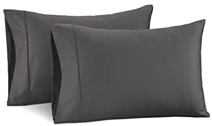 Lane Linen Cotton Satin Pillowcase for Hair and Skin, Long Staple Combed Cotton Pillow Covers Queen Size with Envelope Closure (20 X 30) - Silky Soft Pillow Cases Standard Size Set of 2 - Charcoal