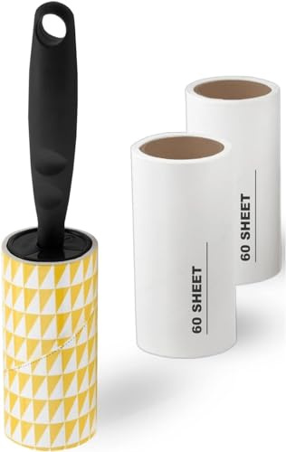 EMBO Fusselroller, Fusselentferner, Tierhaare, Tierstaub, Flusen, Möbel, Kleidung, Teppiche, Betten, 60 Blatt, leichtgängige Ersatzrollen für IKEA BASTIS mit Griff – (3 Rollen, 180 Blatt, Griff)