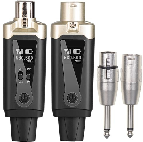 Depusheng T9 Wireless Microphone Transmitter Receiver Plug-on XLR Microphone Wireless System for Dynamic and Condenser Microphone Audio Mixer, PA System,with 48V Phantom Power