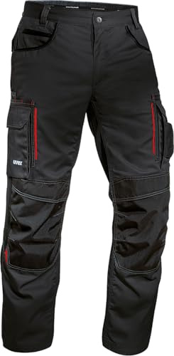 Uvex Tune-Up Herren-Arbeitshose lang - robuste Männer-Arbeitshosen mit Kniepolster-Taschen - 35% Baumwolle - Schwarz/Rot - 54