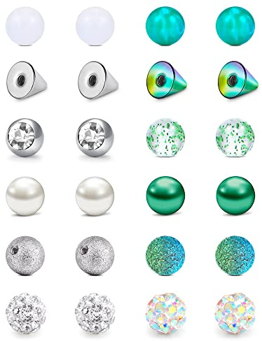 Funseedrr 24 Stück 14G Piercing Kugeln Set, 5 mm 1,6 mm Grün Gewinde Piercing Kugel Edelstahl Ersatzkugel Schraubkugel für Bauchnabelpiercing Zungenpiercing Nippelpiercing Ersatz Piercing Schmuck