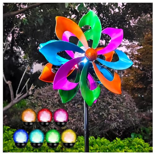 HAZARA Spinner De Viento con EnergíA Solar, Cazador De Viento, Spinner De Viento De Doble DireccióN Arte del Viento,Color