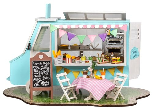 Crafts&Co® DIY Maison Miniature avec Meubles | Bricolage Maison de poupées Adulte | Kit Maison de poupées en Bois | Modèle Mini Maison en Bois avec lumière | 1:18 | Rolling Bistro
