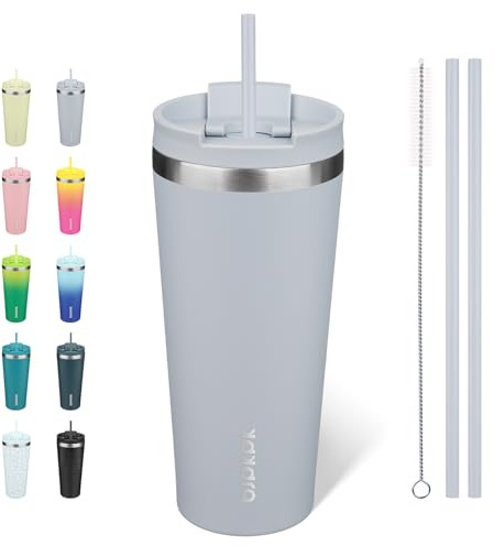BJPKPK 650 ml Isolierter Edelstahl-Becher mit Deckel und Strohhalm