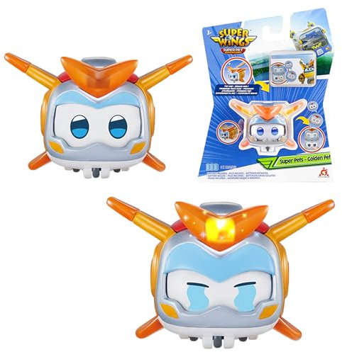 Super Wings Super Golden Boy Pet 2 inch, mit schaltbarem Gesichtsausdruck, mit Blitzeffekt, tragbar, Jungen und Mädchen Spielzeug für 3 4 5 6 7 8 Jahre alt