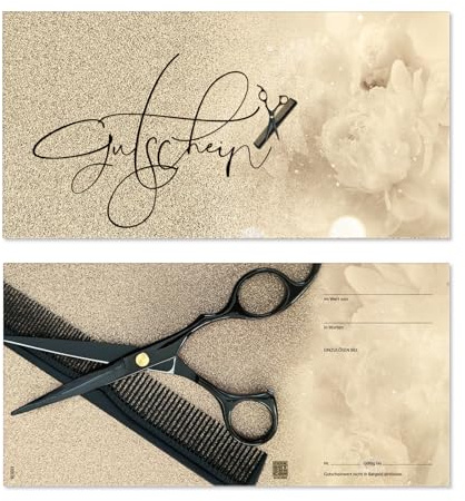 GESCHENKGUTSCHEINcom by POS-HAUER. 25 Gutscheine. Blanko zum Selberausfüllen. Für Friseur Friseursalons Haarstudios.