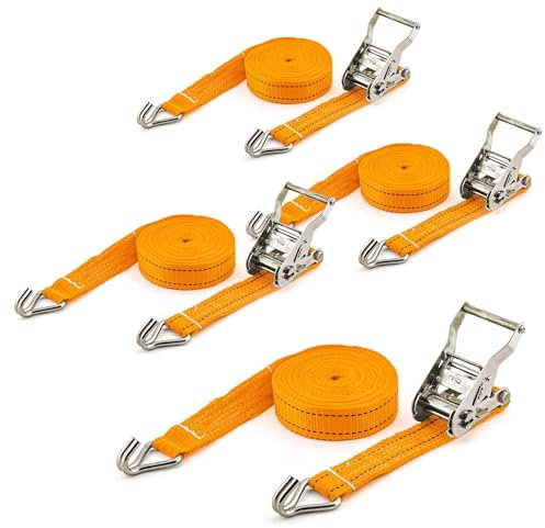 XPOtool Cinchas de Amarre con trinquete 3000 Dan Set de 4 Piezas Correas de 6 m con Anchura de 35 mm