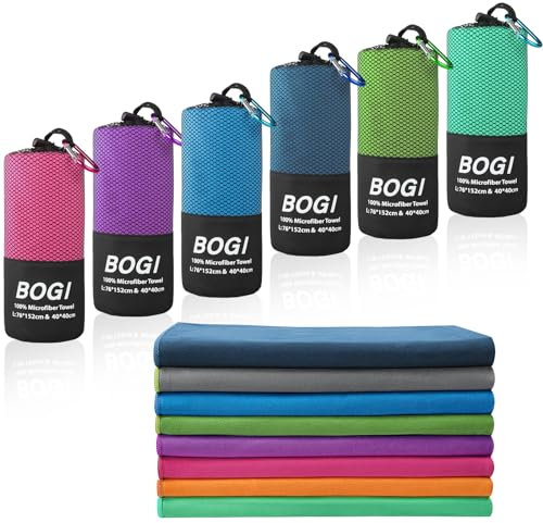 BOGI Microfibre Travel Towel, Quick Dry & Super Absorbent, Soft Lightweight Gym Towel, Ultra Compact for Beach, Sports, Swimming, Gym, Yoga, Camping, Hiking (M:100cmx50cm-Nblue)