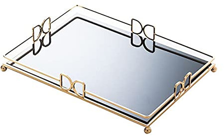 LXYDPZ Tablett, goldenes Spiegeltablett, Glastablett für Kosmetikschmuck, dekoratives Tablett zur Aufbewahrung von Parfüm und Schmuck (Farbe: rechteckig) (rechteckig)
